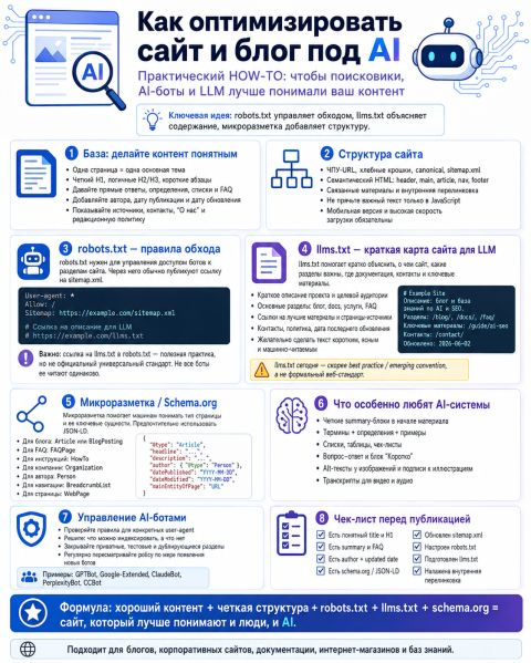 Как оптимизировать сайт и блог под AI — инфографика